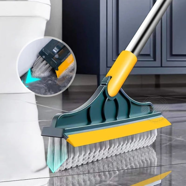 2-in-1 Floor Scrub Brush with Long Handle & Squeegee – Tile, Kitchen & Bathroom Cleaner