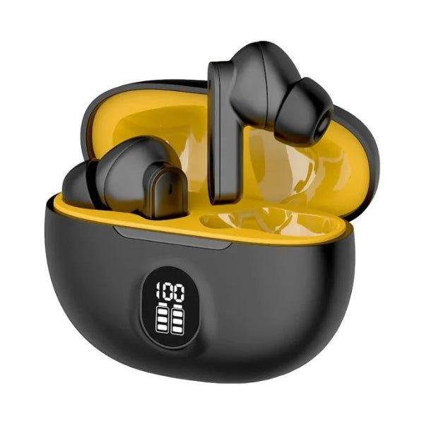 Gadget Spark HiFi stereo Bluetooth earbuds in black with charging case and LED battery indicator