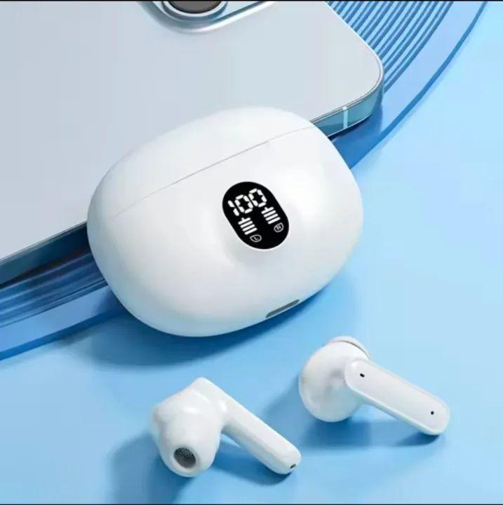 Gadget Spark HiFi stereo Bluetooth earbuds displayed with charging case on a blue background